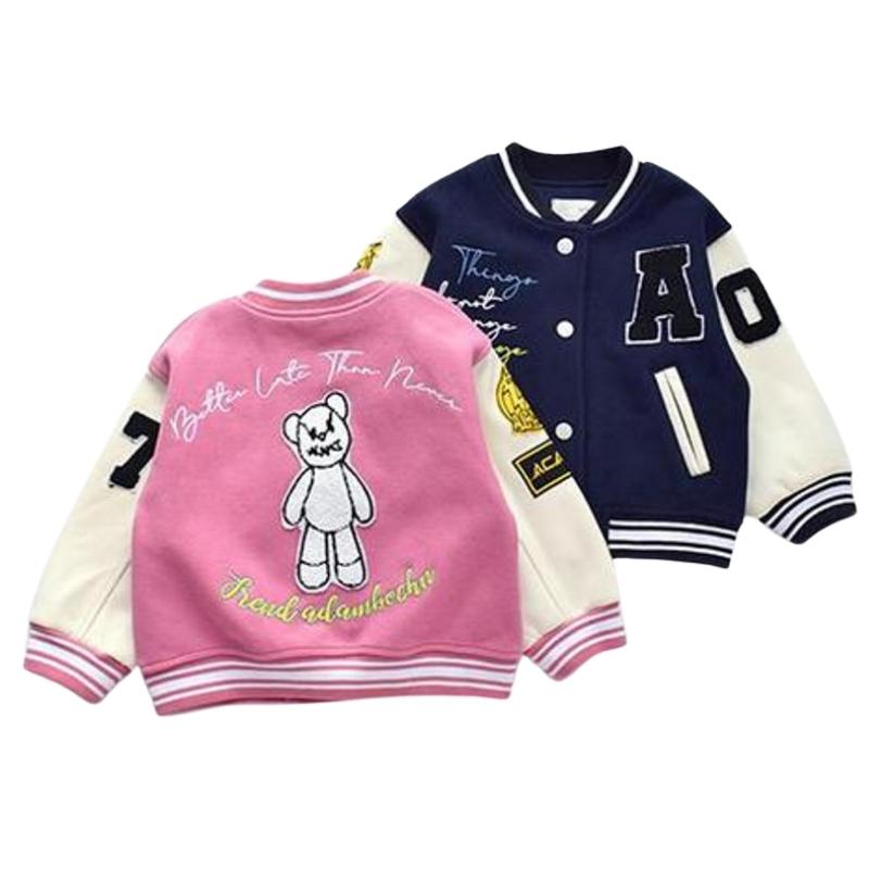 Kids KAWS woolen flocking Bear embroidery Baseball Jacket blouson