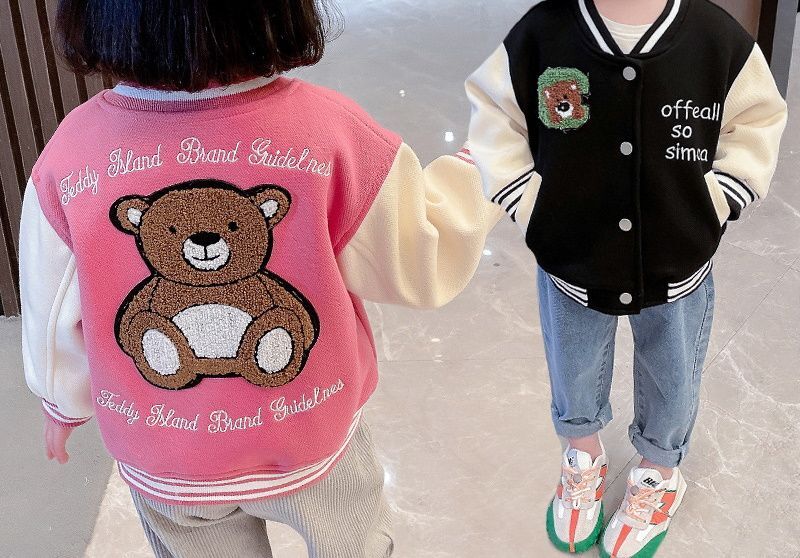 Kids woolen flocking Bear embroidery Baseball Jacket blouson キッズ ユニセックス  男女兼用 ベア クマ ＆レターロゴ刺繍スタジャン ジャンパー ジャケット ブルゾン