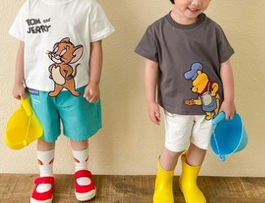 baby Kids Unisex Tom and Jerry and others Tshirts ユニセックス 男女兼用 ベビーキッズ  トムとジェリー＆ガーフィールド ＆ティガーアップリケ半袖 Tシャツ 子供服