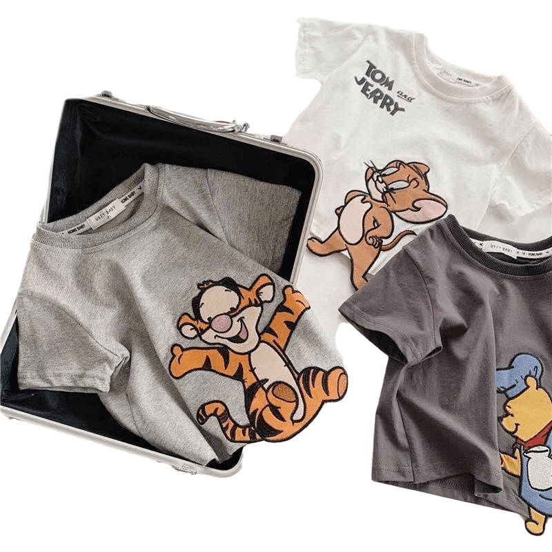 baby Kids Unisex Tom and Jerry and others Tshirts ユニセックス 男女兼用 ベビーキッズ  トムとジェリー＆ガーフィールド ＆ティガーアップリケ半袖 Tシャツ 子供服